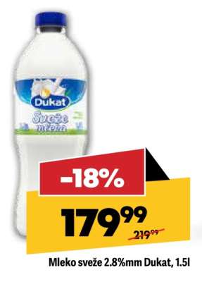Mleko sveže 2.8 % mm Dukat 1.5L