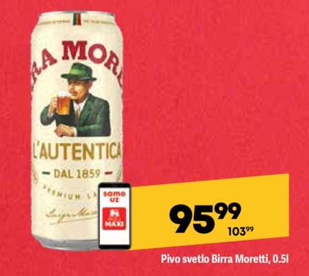 Pivo svetlo Birra Moretti, 0,5l