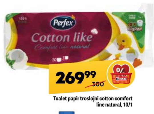 Toalet papir troslojni Cotton Comfort line natural, 10/1