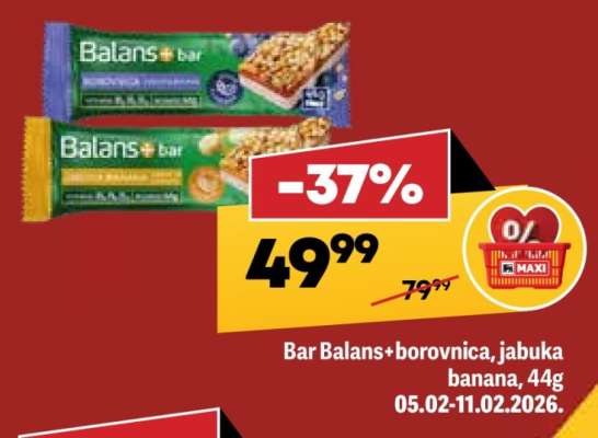 Bar Balans borovnica, jabuka banana, 44g