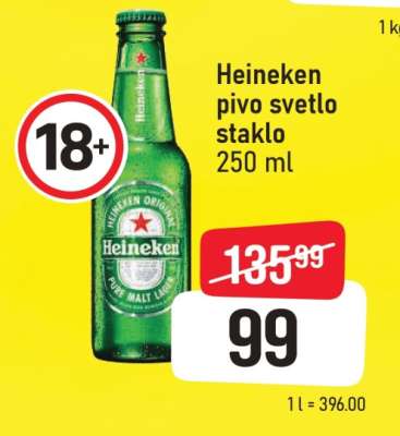 Heineken pivo svetlo staklo