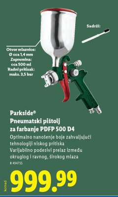 PARKSIDE Pneumatski pištolj za farbanje PDFP 500 D4