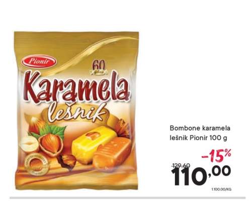 Bombone karamela lešnik Pionir 100 g