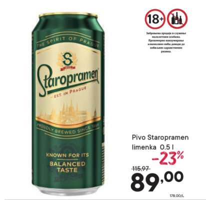 Pivo Staropramen limenka 0,5 l