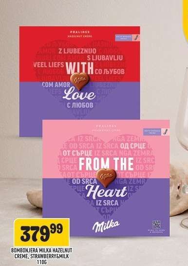 Bombonjera Milka Hazelnut Creme, Strawberry & Milk