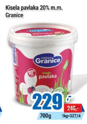 Kisela pavlaka 20% m.m. Granice