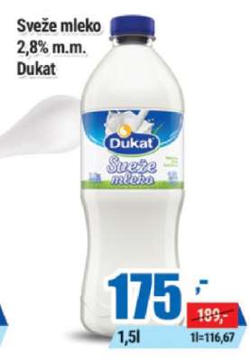 SVEŽE MLEKO 2.8 % m.m. Dukat