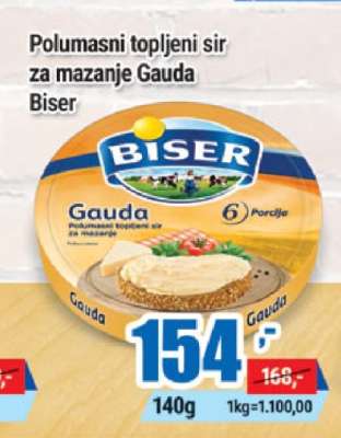 Polumasni topljeni sir za mazanje Gauda Biser