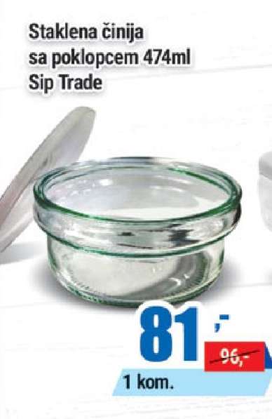 Staklena činija sa poklopcem 474ml Sip Trade