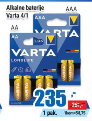 Alkalne baterije Varta 4/1