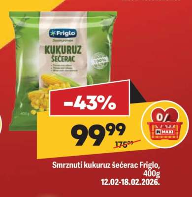 Smrznuti kukuruz šećerac Friglo, 400g