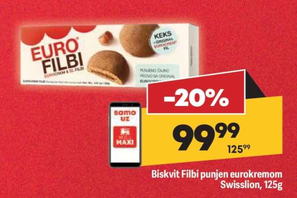 Biskvit Filbi punjen eurokremom Swisslion, 125g