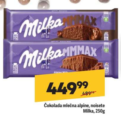Čokolada mlečna alpine, noisete Milka, 250g