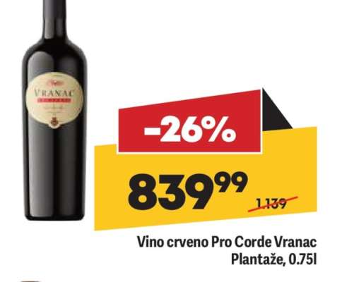 Vino crveno Pro Corde Vranac Plantaže 0.75l