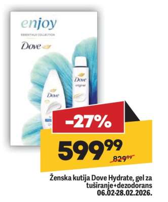 Ženska kutija Dove Hydrate, gel za tuširanje+dezodorans
