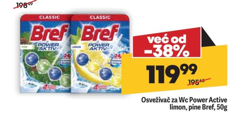 Osvěživač za wc Power Active limon, pine Bref, 50g