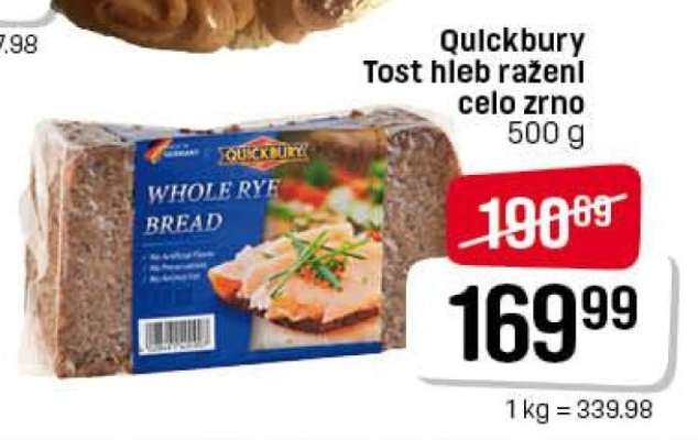 Quickbury Tost hleb raženi celo zrno