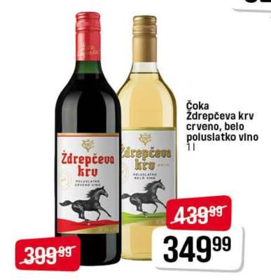 Čoka Ždrepčeva krv crveno, belo poluslatko vino 1l