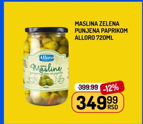 MASLINA ZELENA PUNJENA PAPRIKOM ALLORO 720ml