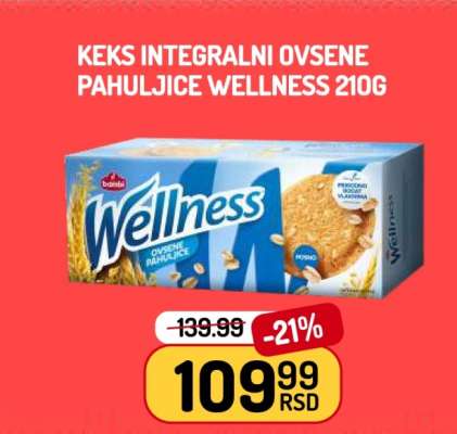Keks integralni ovsene pahuljice Wellness 210g