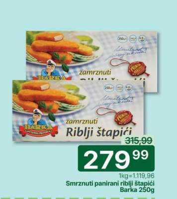 Smrznuti panirani riblji štapići Barka 250g