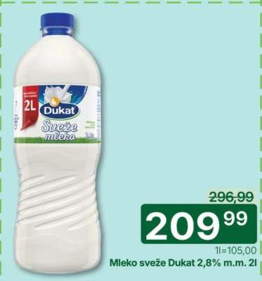 Mleko sveže Dukat 2,8% m.m. 2l