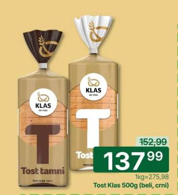 Tost Klas 500g (beli, crni)
