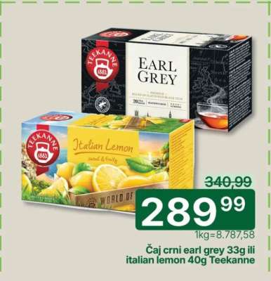 Čaj crni earl grey 33g ili italian lemon 40g Teekanne