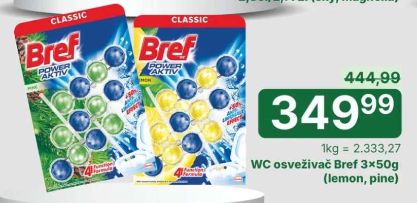 WC osvěživač Bref 3×50g (lemon, pine)