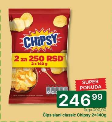 Čips slani classic Chipsy 2×140g