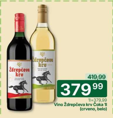 Vino Ždrepčeva krv čoka 1l (crveno, belo)