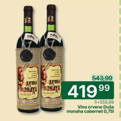 Vino crveno Duša monaha cabernet 0,75l