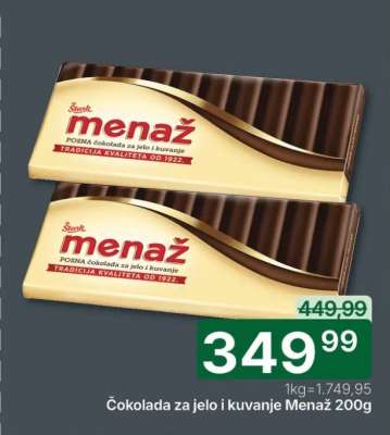 Čokolada za jelo i kuvanje Menaž 200g