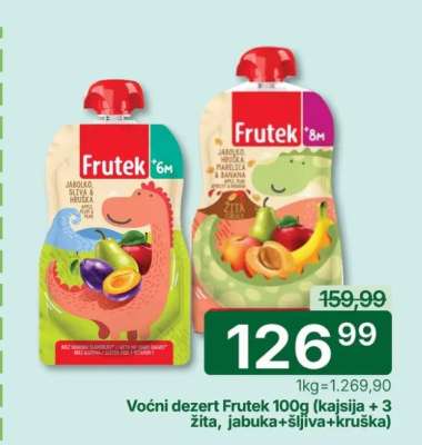 Voćni dezert Frutek 100g (kajsija + 3 žita, jabuka+šljiva+kruška)