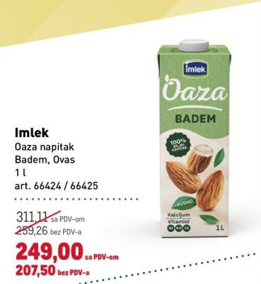 Imlek Oaza napitak Badem, Ovas