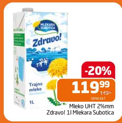 Mleko UHT 2%mm Zdravo! 1l Mlekara Subotica