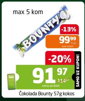 Čokolada Bounty 57g kokos