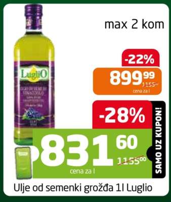 Ulje od semenki grožđa 1l Luglio