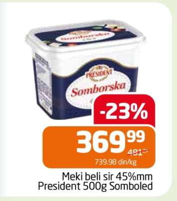 Meki beli sir 45%mm President 500g Somboled