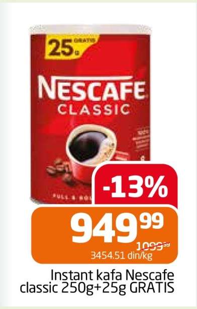 Instant kafa Nescafe classic 250g+25g GRATIS