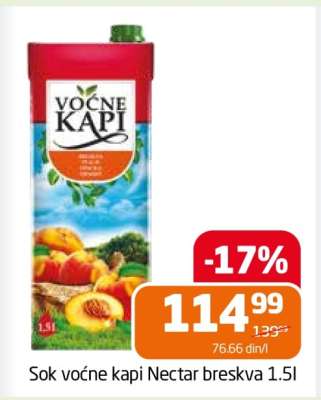 Sok voćne kapi Nectar breskva 1.5l