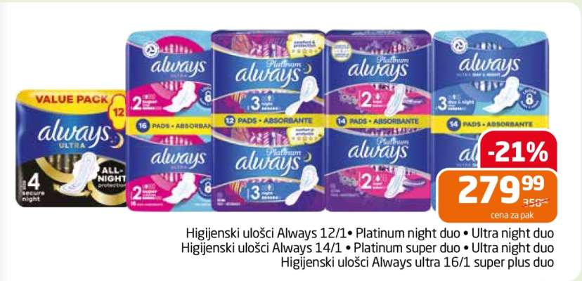 Higijenski ulošci Always