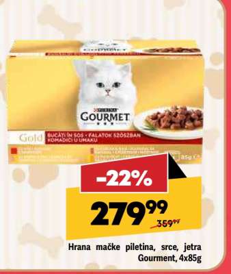 Hrana mačke piletina, srce, jetra Gourmet, 4x85g