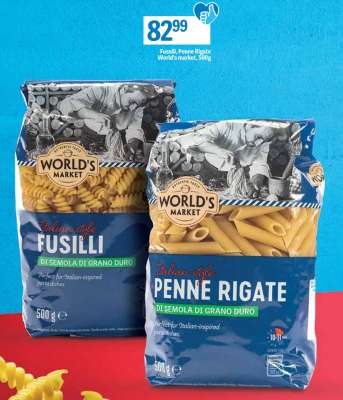 Fusilli, Penne rigate World's market, 500g