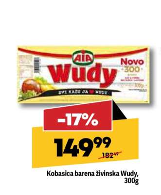 Kobasica barena živinska Wudy, 300g