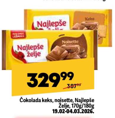 Čokolada keks, Noisette Najlepše želje, 170g, 180g
