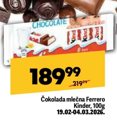 Čokolada mlečna Ferrero Kinder 100g