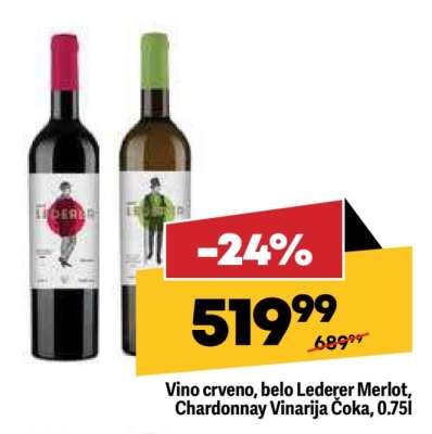 Vino crveno, belo Ledereer Merlot, Chardonnay Vinarija Čoka, 0.75l