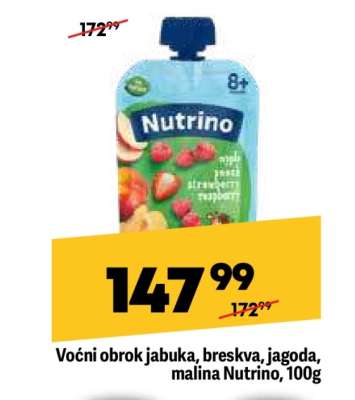 Voćni obrok jabuka breskva jagoda/malina Nutrino , 100g