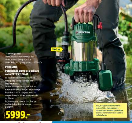 PARKSIDE Potapajuća pumpa za prljavu vodu PETPS 1100 A1